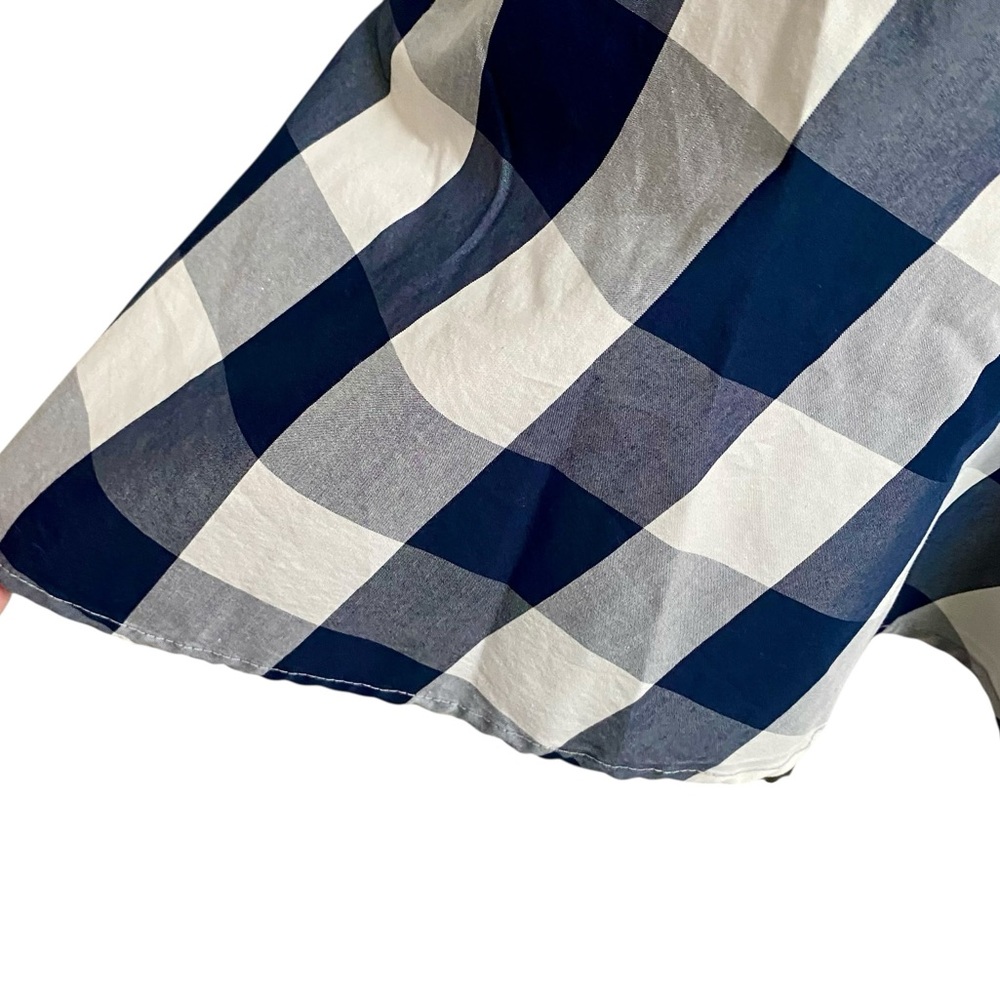 Anthropologie HD in Paris Navy Blue & White Buffalo Check Gingham Peplum Top - Picture 6 of 14